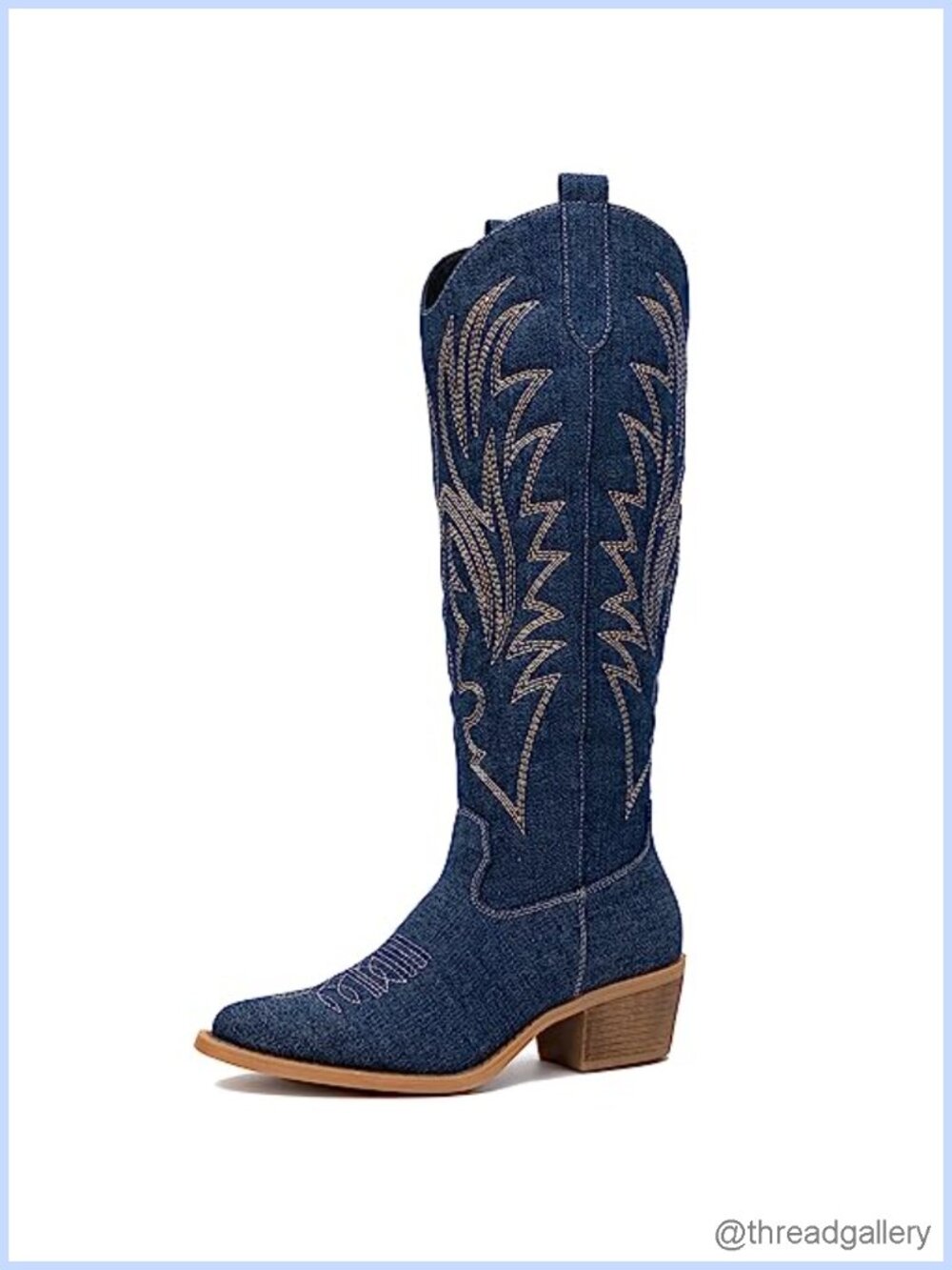 Knee High Western Cowboy Boots Faux Leather Pointed Toe Embroidery